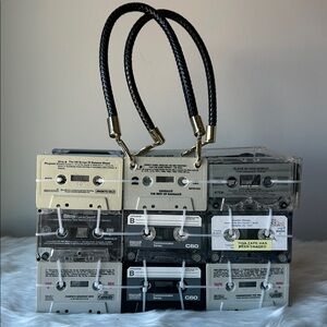 Vintage Cassette Tape Handbag with Black Straps